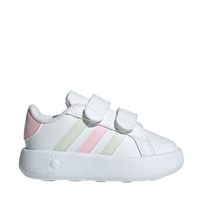 Патики за бебиња Adidas Grand Court 2.0, лесни, рециклиран материјал, бели