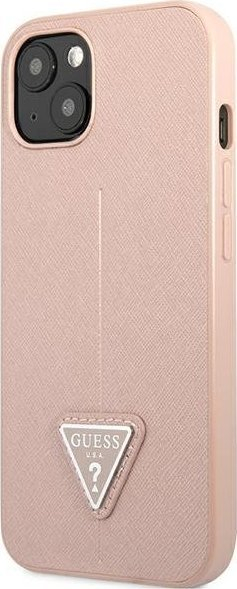 Mbrojtëse telefoni Guess Saffiano Triangle Logo për iPhone 14 Plus 6.7", kasë e fortë, rozë