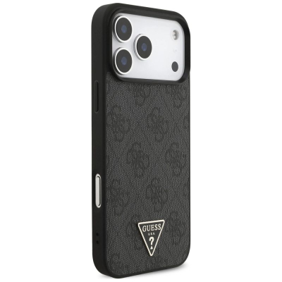 Kapak telefoni Guess 4G me rrip Triangle Logo MagSafe për iPhone 17 Pro Max, i zi