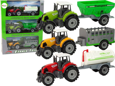 Set lodrash traktor me rimorkio Leantoys, 3 copa, metal edhe plastikë, shumëngjyrësh