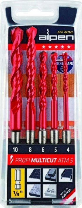 Set shpuesesh Alpen MultiCut 100805100, 5 copë, karbid 1/4"