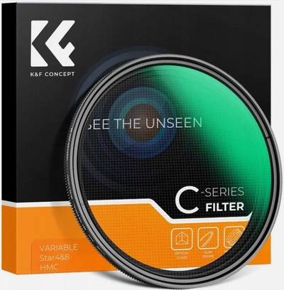 Filtër fotografik K&amp;F Concept Variable Star 4–8 82mm, xham optik 18 shtresa, trup jeshil