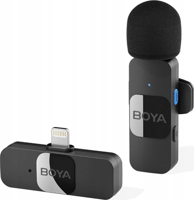 Mikrofon lavalier pa tela BOYA BY-V1, 2.4GHz, për iPhone, i zi