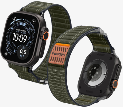 Rrip për Apple Watch Spigen Fabric Band, hook and loop, 49mm 46mm 45mm 44mm, i gjelbër