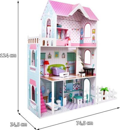 Shtëpi kukullash Wooden Dollhouse Pink, prej druri, 3 kate, rozë