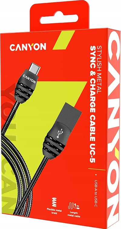 Kabllo USB Canyon CNS-USBC5DG, USB A me USB C, 1m, gri me të zezë