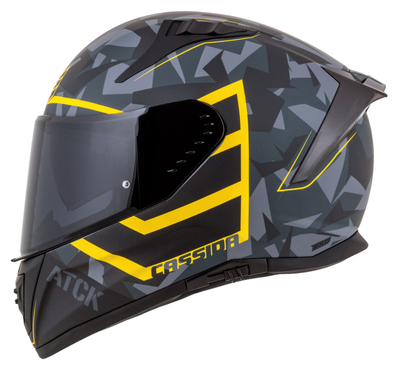 Helmetë moto CASSIDA Aero ATCK, integrale, polikarbonat, gri kamuflazh e zezë e verdhë neon