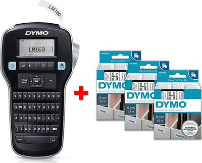 Etiketues Dymo LabelManager 160 Value Pack, me tastierë, me 3 kaseta D1, i zi