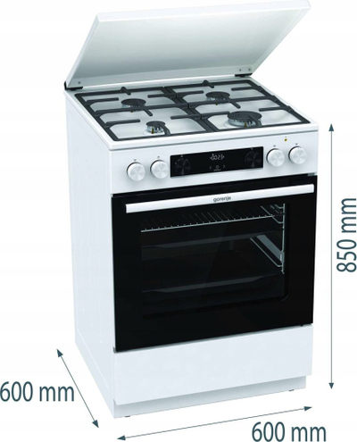 Shporet me gaz Gorenje GKS6C71WF, furrë elektrike 71L, 60cm, i bardhë