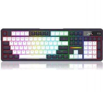 Tastierë gaming Redragon K762 Wireless, mekanike me 104 butona, ekran i vogël 1.14" TFT, RGB, e zezë me të bardhë