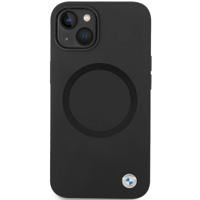 Këllëf telefoni BMW BMHMP14SSILBK2 për iPhone 14, silikon Liquid, MagSafe, i zi