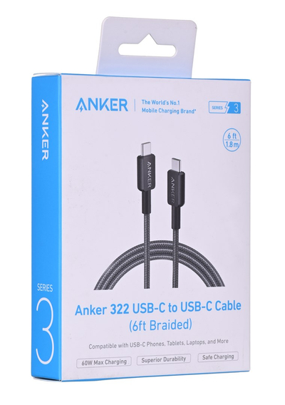 Kabllo Anker 322, USB-C me USB-C, 1.8m, e zezë