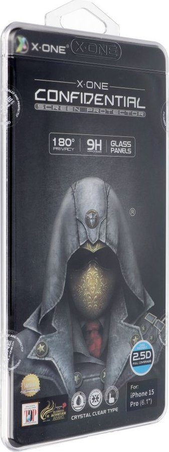 Xham mbrojtës X-One Confidential, për iPhone 15 Pro 6.1", privacy, full cover, transparent