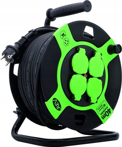 Bobinë elektrike REV Cable Drum, 40m, 4x prizë, e zezë jeshile