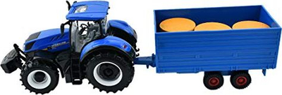 Играчка трактор Bburago New Holland T7040, размер 1:32, со приколка, сина