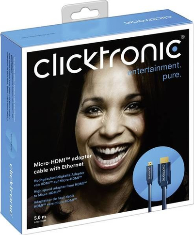 Kabllo adapter HDMI Clicktronic Micro HDMI, 5 m, High Speed me Ethernet, blu