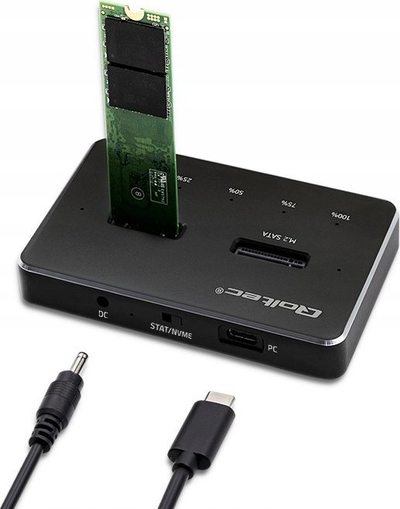 Docking station Qoltec për M.2 SSD, NVMe SATA, USB C, 2 disqe nga 2TB, gri
