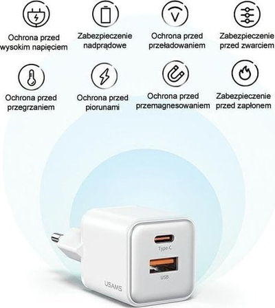 Karikues muri USAMS X-ron, 30W PD3.0, 1xUSB 1xUSB-C, i bardhë