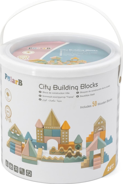 Set konstruktues druri Viga Toys PolarB, mbi 50 copë, me ngjyra