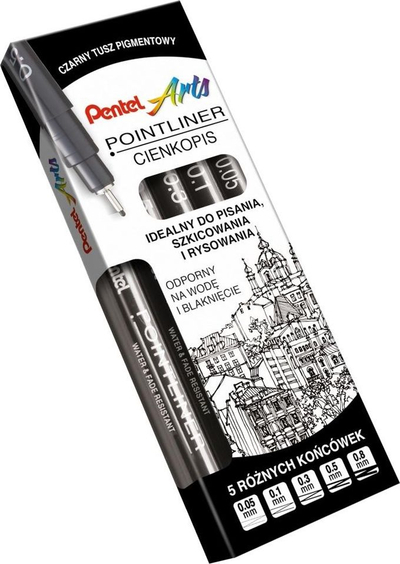 Set fineliner PENTEL Pointliner, 5 copë, majë e hollë, bojë e zezë