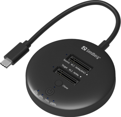 Dok bazë për SSD Sandberg USB 3.2 Cloner Dock, për NVMe M.2, USB C 20 Gbps, i zi