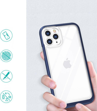 Kllëf telefoni Hurtel Hybrid Armor për iPhone 11 Pro, transparent me kornizë blu