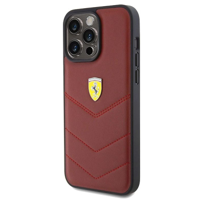 Kllëf telefoni Ferrari me lëkurë me qepje për iPhone 15 Pro Max, 6.7", lëkurë, i kuq