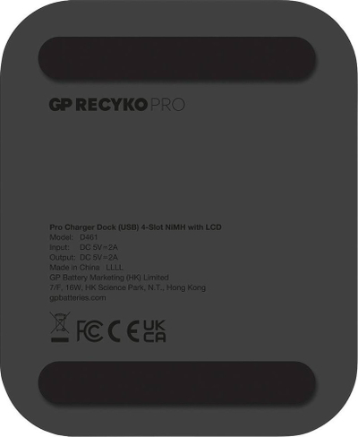 Karikues baterish GP ReCyko Pro P461, NiMH AA AAA, 4 slote USB, me ekran LED, ngjyrë e zezë