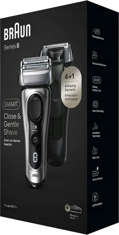 Rroje me rrymë Braun Series 8 8517s, 4 kokrra tehesh, bateri 60 min, gri