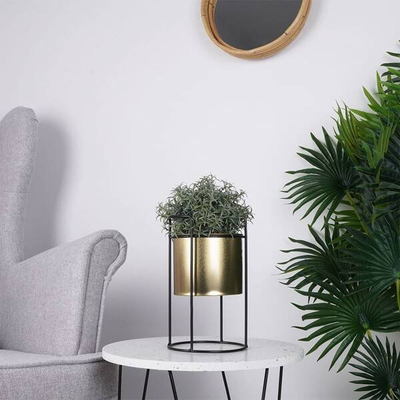 Mbajtëse vazo Vilde Flowerpot Plant Stand, metal 31 cm, diametër 15 cm, ari me të zezë