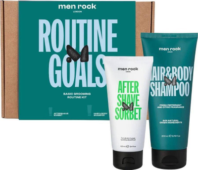 Set kujdesi për meshkuj Men Rock Routine Goals, Aftershave Sorbet 100ml, Hair & Body Shampoo 200ml