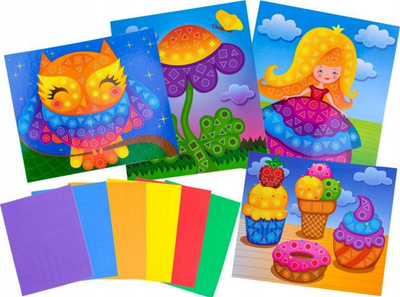 Set mozaik ngjitës ColorDay Beautiful Mosaics ZA2127, 4 kartona, 6 ngjyra, shumëngjyrësh