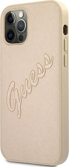 Futrollë telefoni Guess Saffiano Vintage Script, iPhone 12 Pro Max 6.7", hardcase, ngjyrë ari