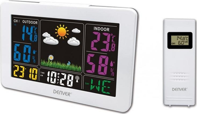Stacion moti Denver WS-540, ekran me ngjyra, mat temperaturë dhe lagështi, i bardhë
