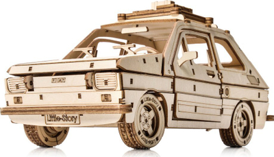 Puzzle druri 3D Little Story Fiat 126P, 228 copa, model makine, ngjyrë dru natyrale