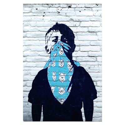 Pikturë murale Gobi HM4829, kanavacë 50x70cm, art grafit, bardh e zi me blu