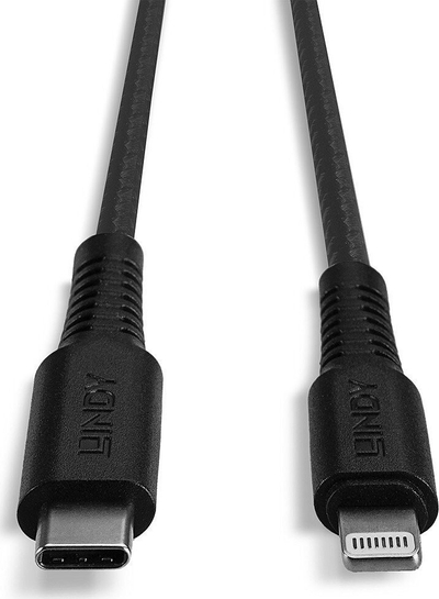Kabllo USB C në Lightning Lindy, 3m, e fortë, e zezë