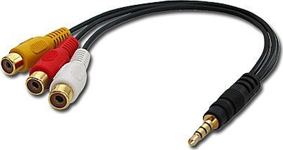 Kabllo adapter audio video Lindy, 3.5mm në 3xRCA, 25cm, e zezë