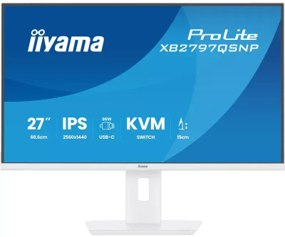 Monitor iiyama ProLite XB2797QSNP-W1, 27", WQHD, IPS, USB-C, i bardhë