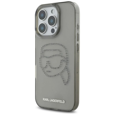 Футрола за телефон Karl Lagerfeld IML Rhinestones Karl Head, за iPhone 16 Pro 6.3", флексибилна, црна