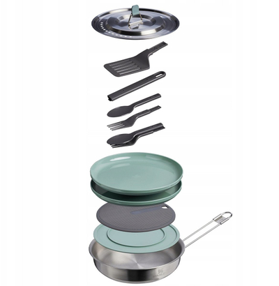 Set gatimi kampingu Stanley Wildfare Core Fry Pan Cookset, 12 pjesë, çelik inox, ngjyrë argjendi