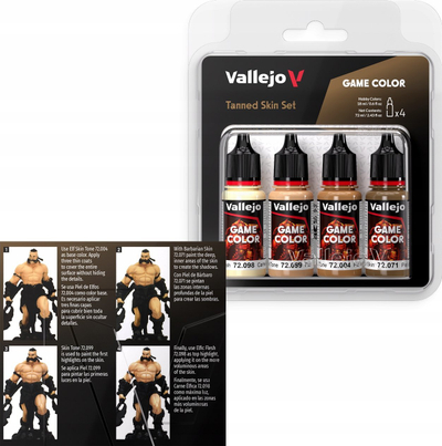 Set boje Vallejo VJP72380 Game Color Tanned Skin, sistem BSL, për miniatura
