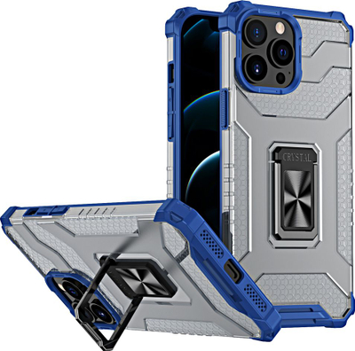 Maskë mbrojtëse Hurtel Crystal Ring Case për iPhone 12 Pro, hibride me unazë magnetike, transparente blu