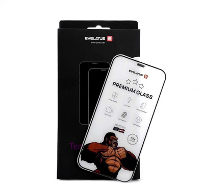 Xham mbrojtës Evelatus për iPhone 16 Pro 17, Corning Gorilla Glass, 3D Full Cover, i zi