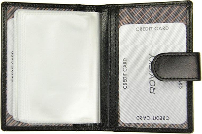 Portofol për letra dhe karta Rovicky, lëkurë natyrale, RFID Protect, i zi