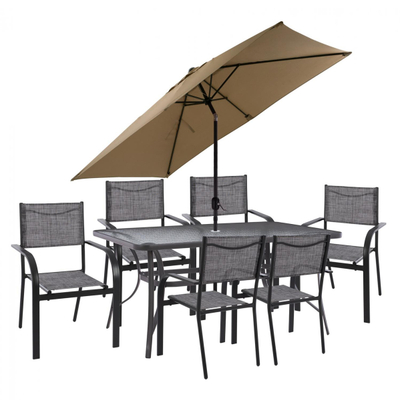 Set Tavolinë 150×90 cm + 6 karrige + çadër,"HM11533.02", gri