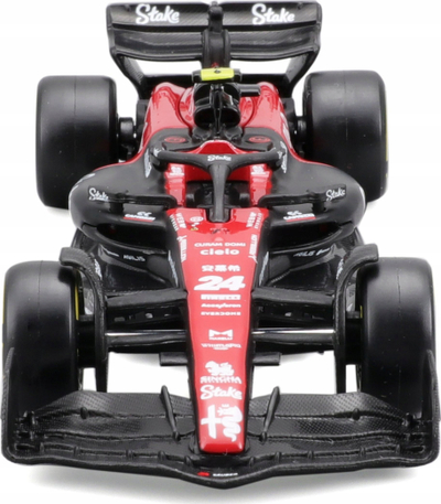 Maket makine Bburago Alfa Romeo F1 C43 2023, shkalla 1:43, Guanyu Zhou #24, e kuqe e zezë