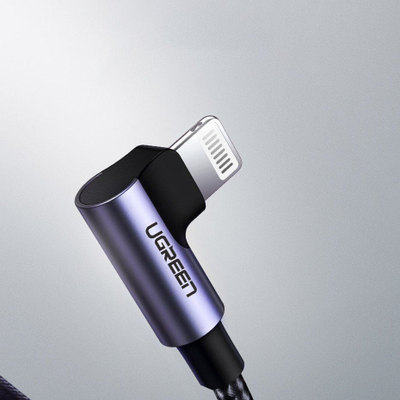 Kabllo USB C në Lightning Ugreen MFi, 1.5m, kënd i djathtë, e zezë