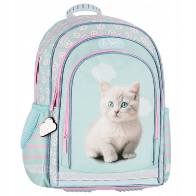 Çantë shpine Backpack Cuties, ergonomike, me rripa me shirita që ndriçojnë, rozë gri