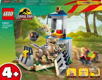 Set lodër LEGO Jurassic Park 76957 Velociraptor Escape, për ndërtim për kalamaj 4+, me figura